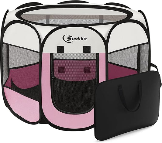 Siedihit Pink Puppy Playpen for Large Dog Cat, Dog Tent Crates Cage by Siedihit