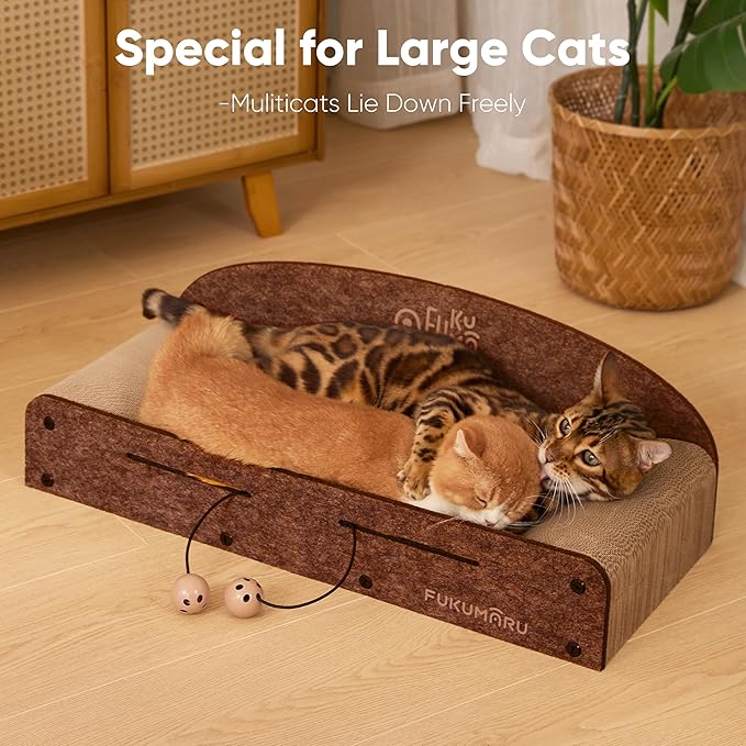 FUKUMARU 26 Inch Cat Scratcher Bed, 2 Reversible Cardboard Cat Scratch Pads - Image 4