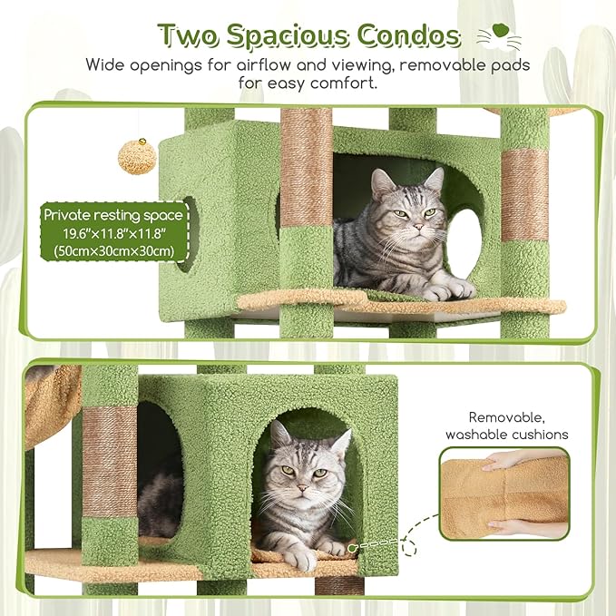 Globlazer Cactus Heavy Duty Cat Tree, 74in Tall Sturdy Cat Tower - Image 2