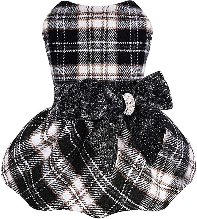 Dog Dress for Small Dog, Yorkie Sweater Girl Plaid Puppy Clothes Chihuahua Cat by Sebaoyu