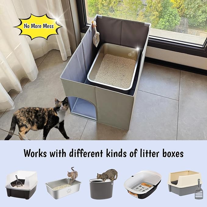 Dog Proof Cat Litter Box Enclosure, Open Top High Side, Less-Mess Extra Large - Image 6