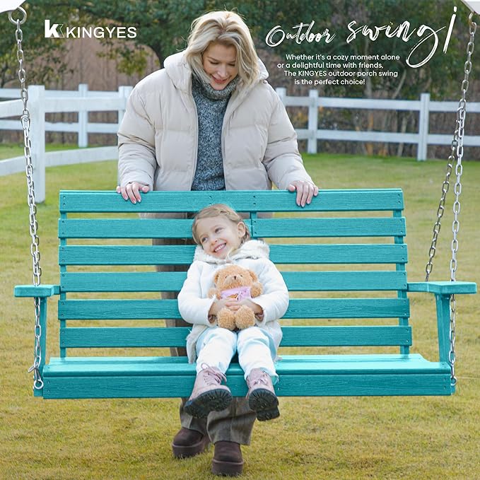 KINGYES Outdoor Hanging Porch Swing Set of 2, 2 Seat Patio Swing Recliner - Image 7