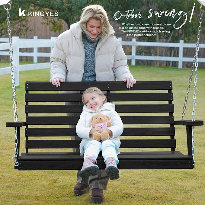 KINGYES Outdoor Hanging Porch Swing Set of 4, 2 Seat Patio Swing Recliner - Image 6
