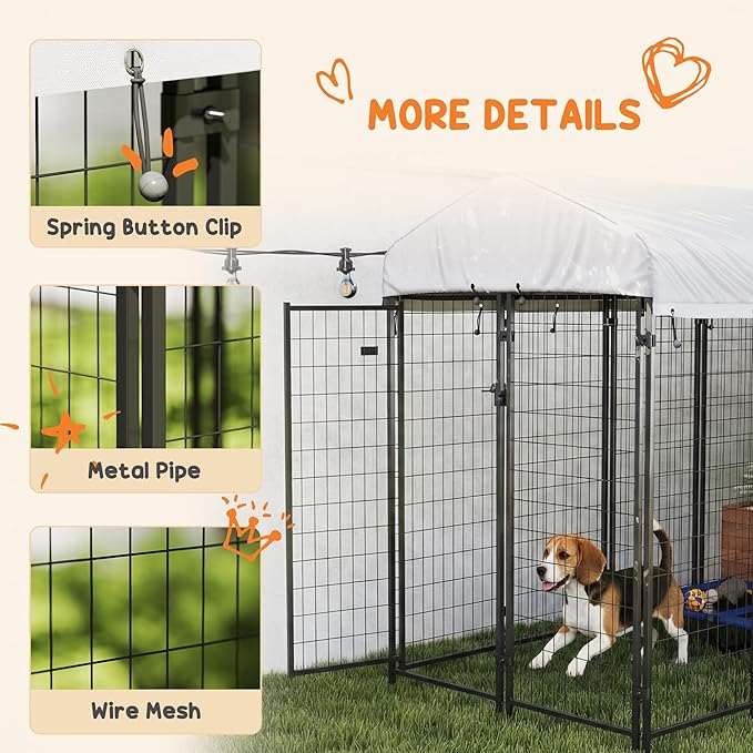 PawHut Outdoor Dog Kennel with Roof, UV-Resistant & Waterproof Cover, - Image 5