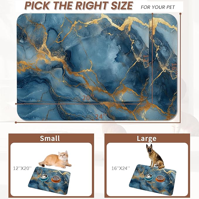 Marble Pet Feeding Mat, Non-Slip Rubber Backing Mat, Cat Dog Accessories - Image 2