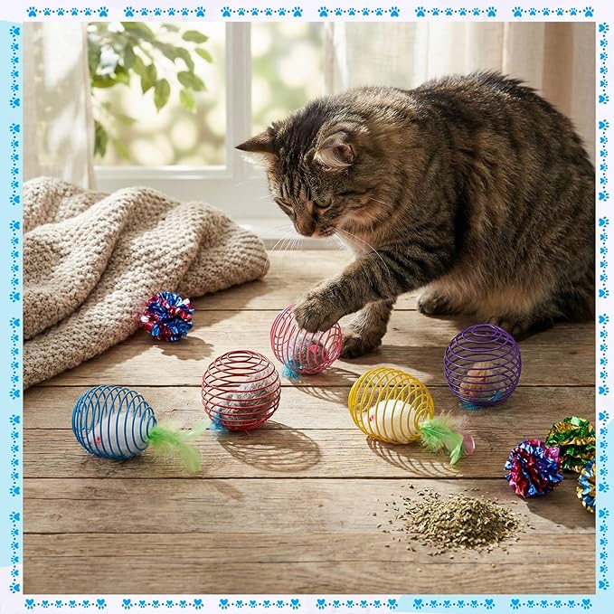 Jecery 5 Pcs Cat Spring Balls Toys Stretchable Rolling Balls Colorful Playful - Image 7