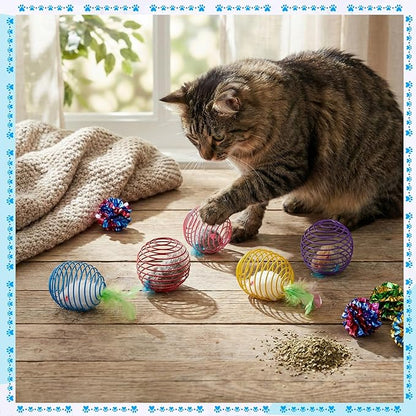 Jecery 5 Pcs Cat Spring Balls Toys Stretchable Rolling Balls Colorful Playful - Image 7
