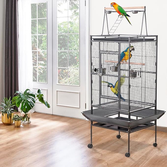 HSM 68 Inch Wrought Iron Large Bird Flight Cage - Image 6