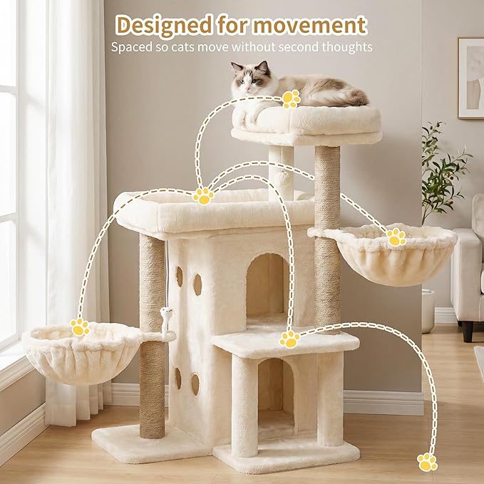 Heybly Cat Tree with Reinforced Big Base, 41.3-Inch Sturdy Cat Tower - Image 5