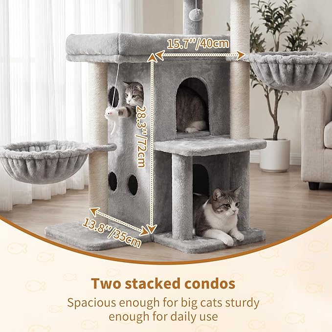 Heybly Cat Tree with Reinforced Big Base, 41.3-Inch Sturdy Cat Tower - Image 3