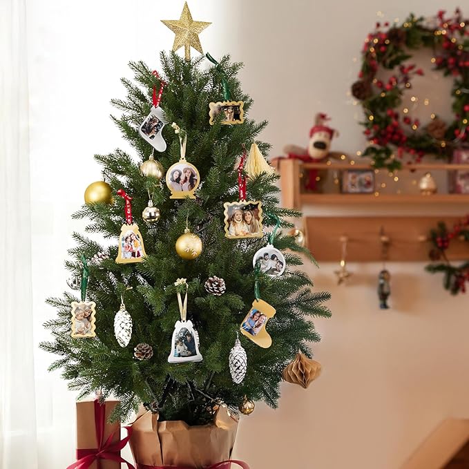 UNIQOOO 6Pcs Gold Wave Christmas Acrylic Picture Frame Ornaments, 3 Sizes - Image 3