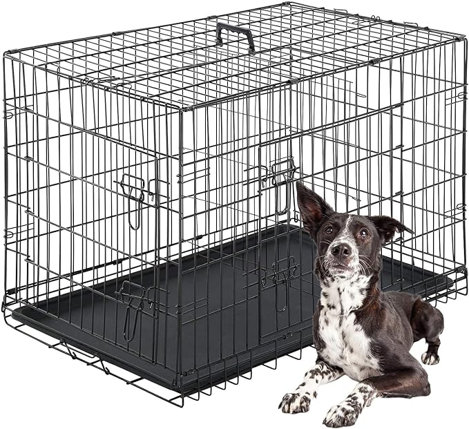 FDW Dog Crate for Large Dogs 42 Inch Folding Metal WirePet Cage Double Door by FDW