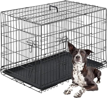 FDW Dog Crate for Large Dogs 42 Inch Folding Metal WirePet Cage Double Door by FDW