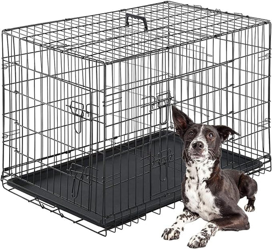 FDW Dog Crate for Large Dogs 42 Inch Folding Metal WirePet Cage Double Door by FDW
