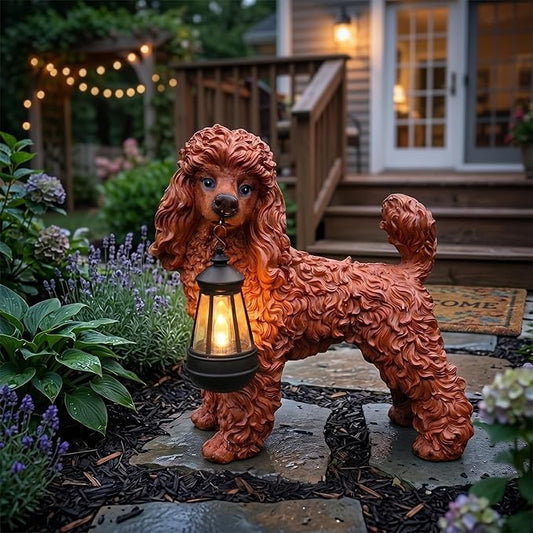 Outdoor Poodle Dog Statue with Interchangeable Welcome Sign and Detachable by Sprgarde