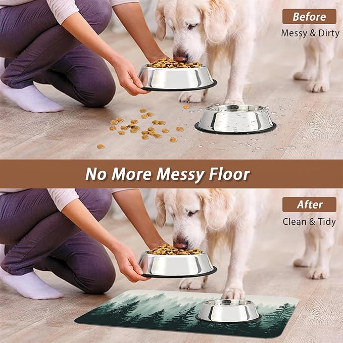 Misty Forest Pet Feeding Mat, Absorbent Quick-Dry Cat Dog Food and Water Bowl - Image 5