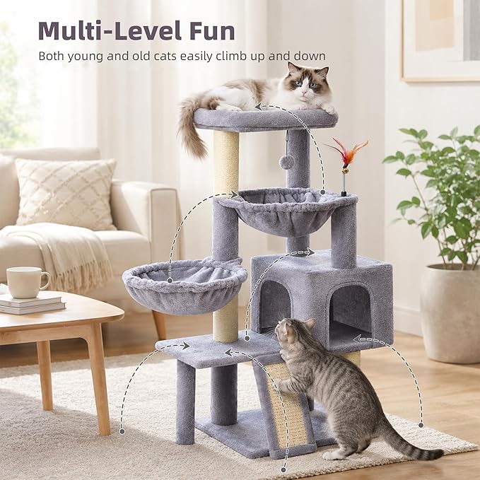 Cat Tree with Cat Condo and Two Hammocks, Cat Tree with Scratching Posts and - Image 7