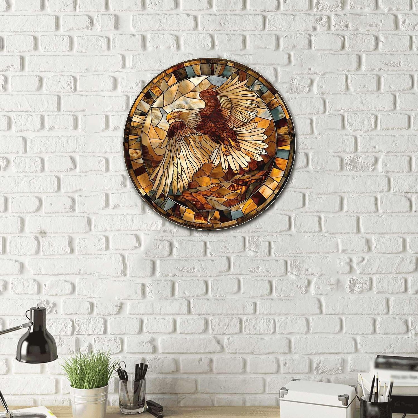Lygond Metal Eagle Stained Glass Sign - 1212 Inches For Garden & Patio