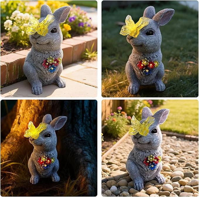 Solar Bunny Garden Statue with Glowing Butterfly - Image 6
