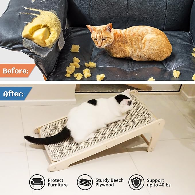 PETKARAY L Shape Cat Scratcher, Sisal Scratching Ramp, Chevron Scratching Pad - Image 4