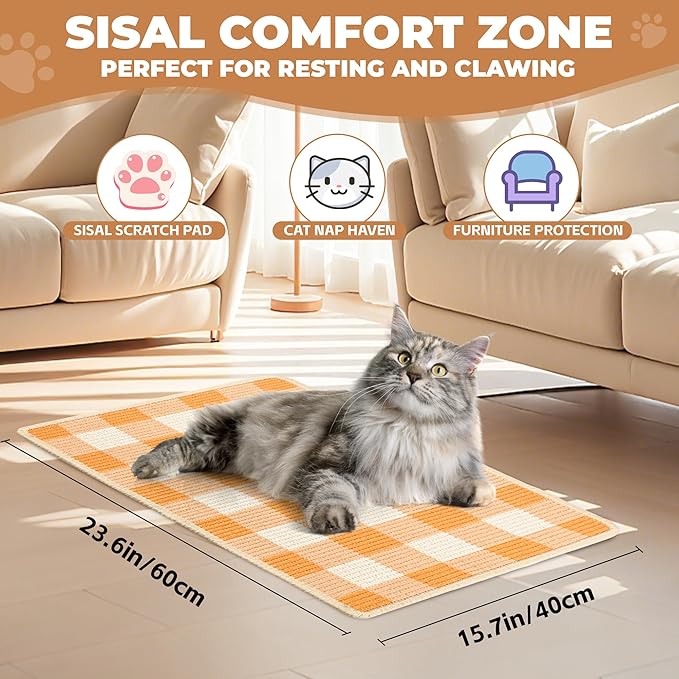 Cat Scratcher Mat, Natural Sisal Cat Scratch Pad, 23.6x15.7 Inch Horizontal Cat - Image 2