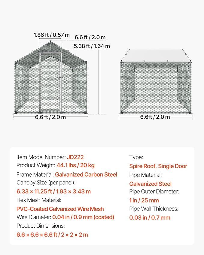 VEVOR Metal Chicken Coop, 6.56x6.56x6.56ft Large Walk-in Chicken Runs - Image 7