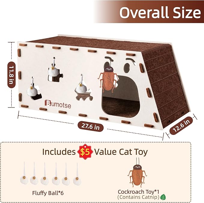 Felt Cat Bed Cave for Indoor Cats, Modular Tunnel Hideaway House for Large Cats - Image 6