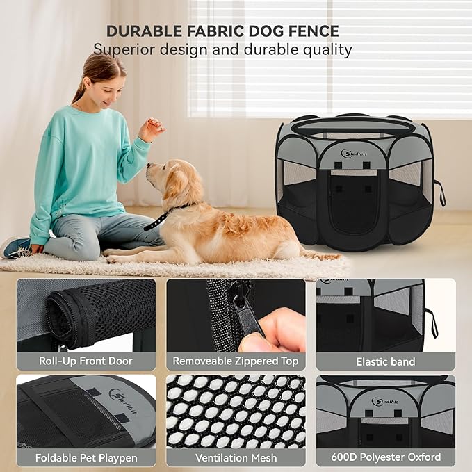 Siedihit Dark Grey Puppy Playpen - Image 5