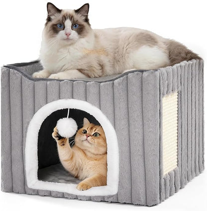 Avont Cat Cube Bed, Scratch Pad & Ball, Large Hideaway by Avont