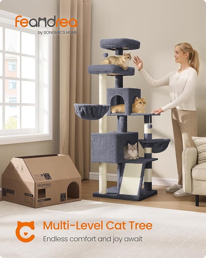Feandrea Cat Tree, 68.5-Inch Tall Cat Tower, Scratching Posts, Double Caves - Image 2