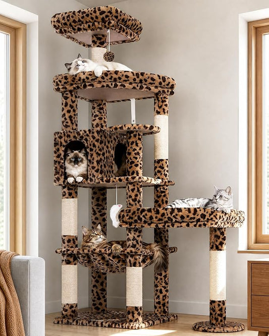 Globlazer Large Perch Leopard Cat Tree, 65in Sturdy Cat Scratching Tree by Globlazer