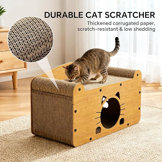 Cat Scratcher House, 2-in-1 Cardboard Cat House - Image 4