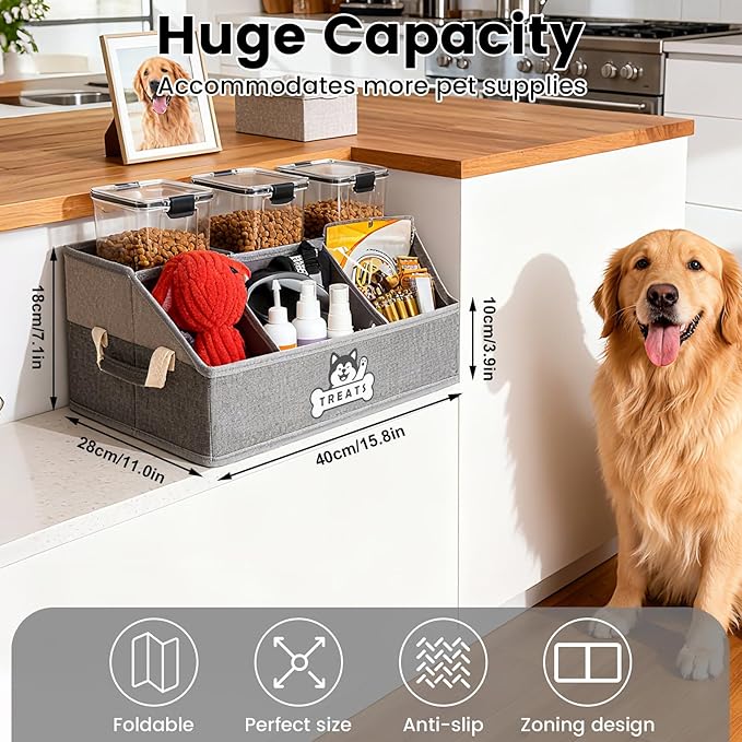 Dog Treat Container Basket for Countertop, Foldable Pet Toy Box for Living Room - Image 2