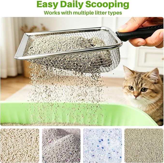 2 Pack Cat Litter Scoop with 3.8mm & 5mm Mesh – Stainless Steel Kitten Litter - Image 5