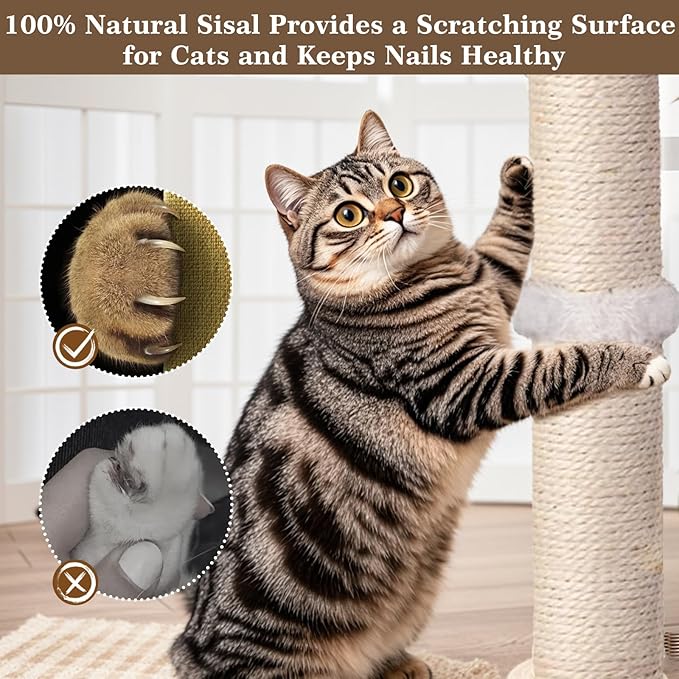 PAROTO Cat Scratching Post, Sisal Cat Tree Tower Scratcher - Image 7