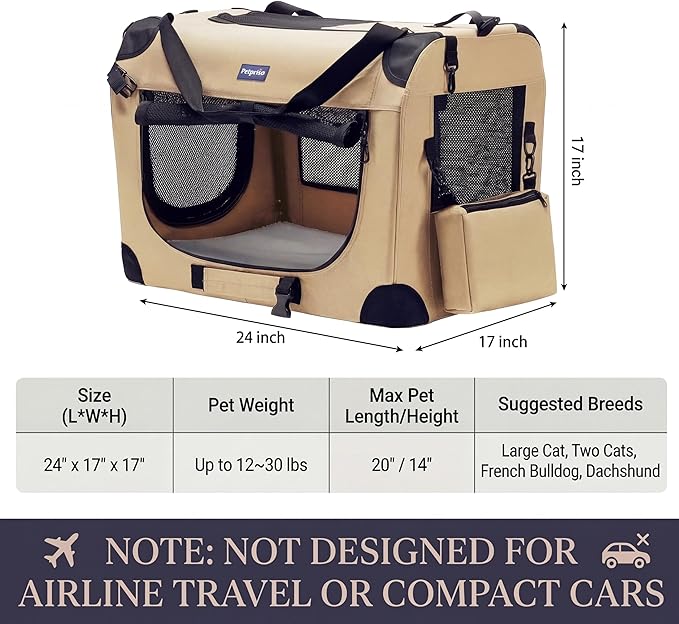 Petprsco Portable Collapsible Dog Crate, Travel Dog Crate 24x17x17 - Image 3