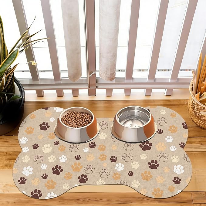 Pet Dog Cat Food Mat, Absorbent Bone Shaped Dog Bowl Mats by VISSTREE