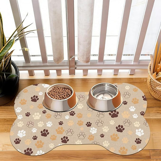 Pet Dog Cat Food Mat, Absorbent Bone Shaped Dog Bowl Mats by VISSTREE