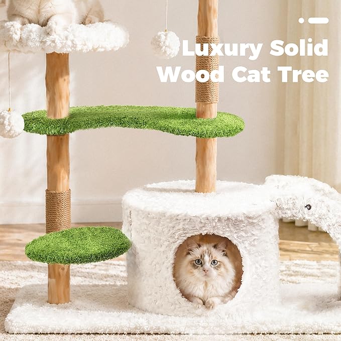 Easyego Modern Cat Tree, 45.6" Aesthetic Wood Cat Tree Tower - Image 3