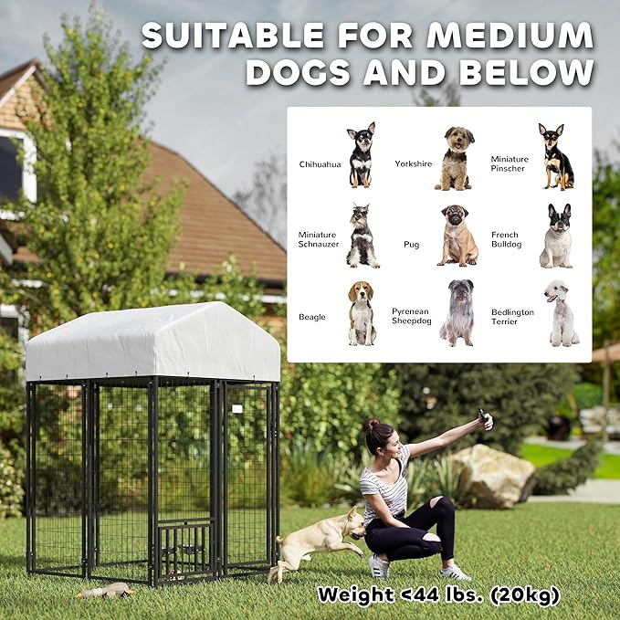 PawHut 4' x 4' x 6' Outdoor Dog Kennel, Welded Wire Dog Kennel Outside Run - Image 9