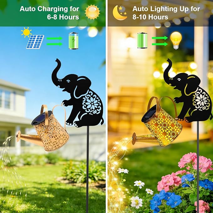 Solar Watering Can Lights, Elephant Hanging Lantern Solar Lights Outdoor - Image 4
