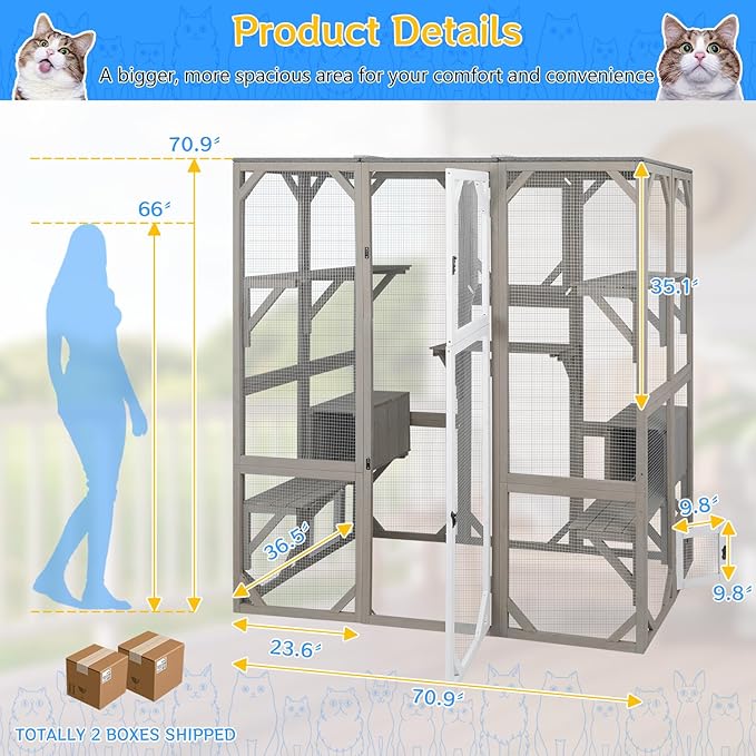 Ketive Large Catio Outdoor Cat Enclosure, Wooden Cat House Outdoor - Image 4