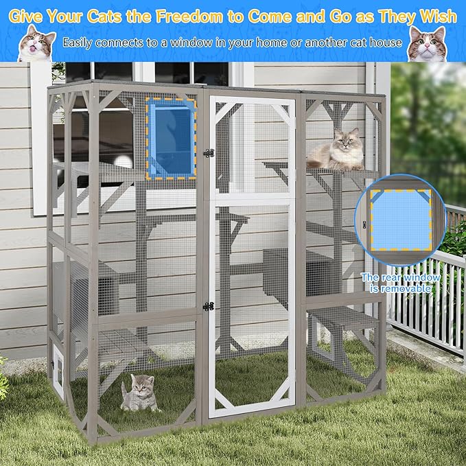 Ketive Large Catio Outdoor Cat Enclosure, Wooden Cat House Outdoor - Image 2