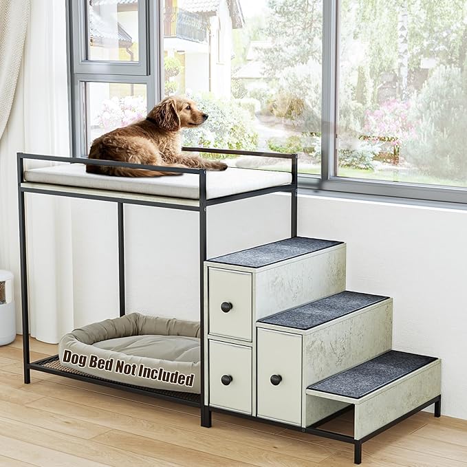 LEMBERI Pet Bunk Bed with Stairs and Storage, Dogs/Cats Window Perch, Bedside - Image 8