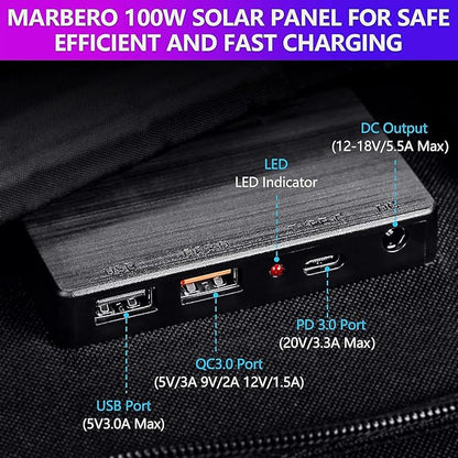 MARBERO 100W Portable Solar Panel 100 Watt Foldable Solar Panel - Image 2