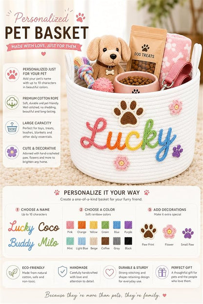 JUPPE Pet Dog Basket with Personalized Name, Dog Toys Storage Organizer Custom - Image 2