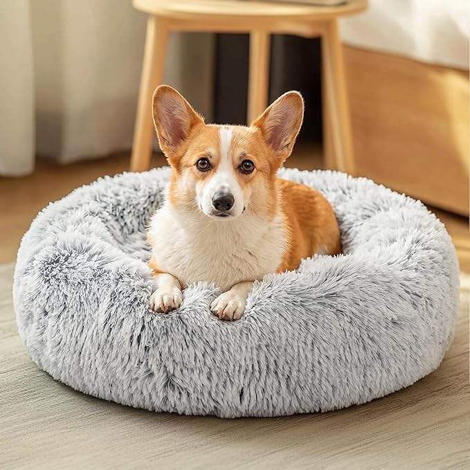 JOLLYVOGUE Dog Bed, Calming Anti-Anxiety Large Dog Bed, Fluffy Donut Cushion by JOLLYVOGUE