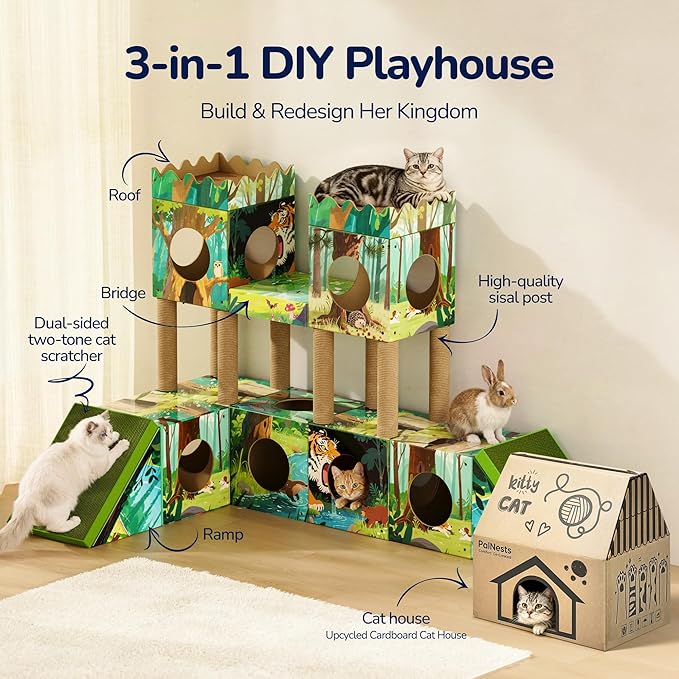 DIY Cardboard Cat House with Scratching Posts, Scratching Board, Recyclable - Image 2