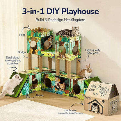 DIY Cardboard Cat House with Scratching Posts, Scratching Board, Recyclable - Image 2