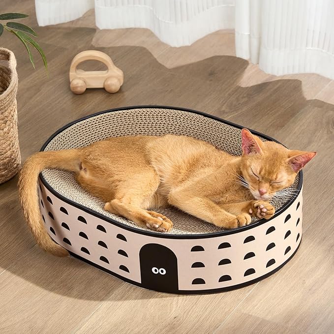 Conlun Oval Cat Scratcher Bed, 2-in-1 Cat Scratching Board, Natural Corrugated by Conlun